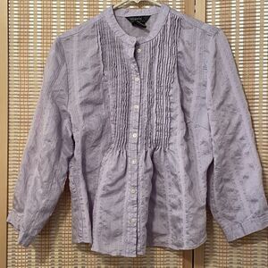 George Mark Eisen Womens XL Tunic Dusky Lavender Purple Pin Tuck Embroidery Boho